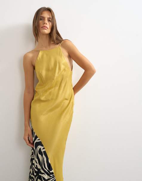 Topshop satynowa sukienka maxi z dekoltem halter, odkrytymi plecami i wycięciem w kształcie litery U, color block animal - view 1