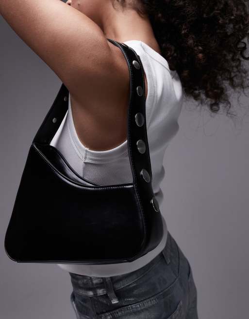 Topshop - Saul - Borsa a spalla nera asimmetrica con borchie