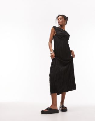 Topshop - Säulen-Midikleid aus strukturiertem Jersey in Schwarz mit Zierknoten vorne-Black