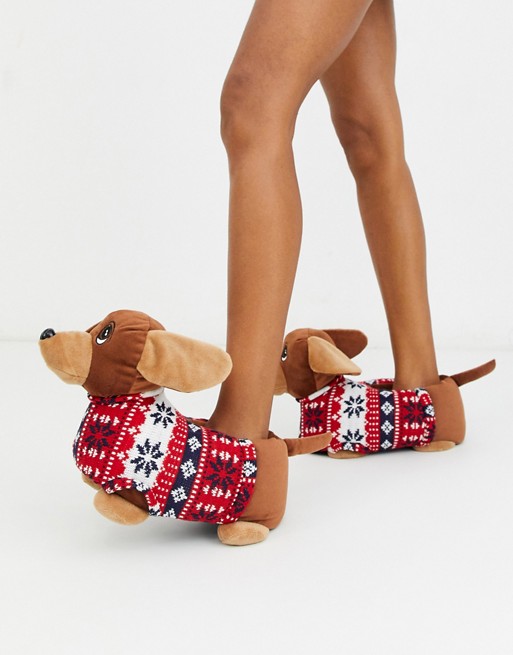 Topshop sausage dog slippers in brown