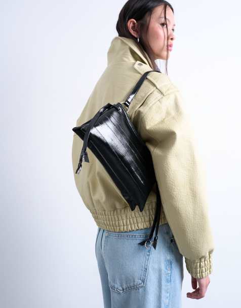Topshop Saxon textured shoulder bag in black - view 1