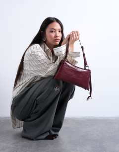 Saxon textured shoulder bag in burgundy