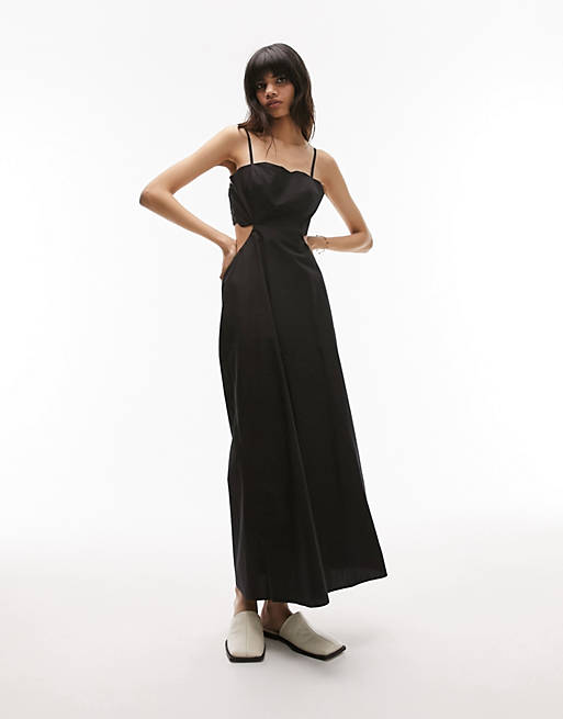 Topshop scallop edge maxi dress in black | ASOS