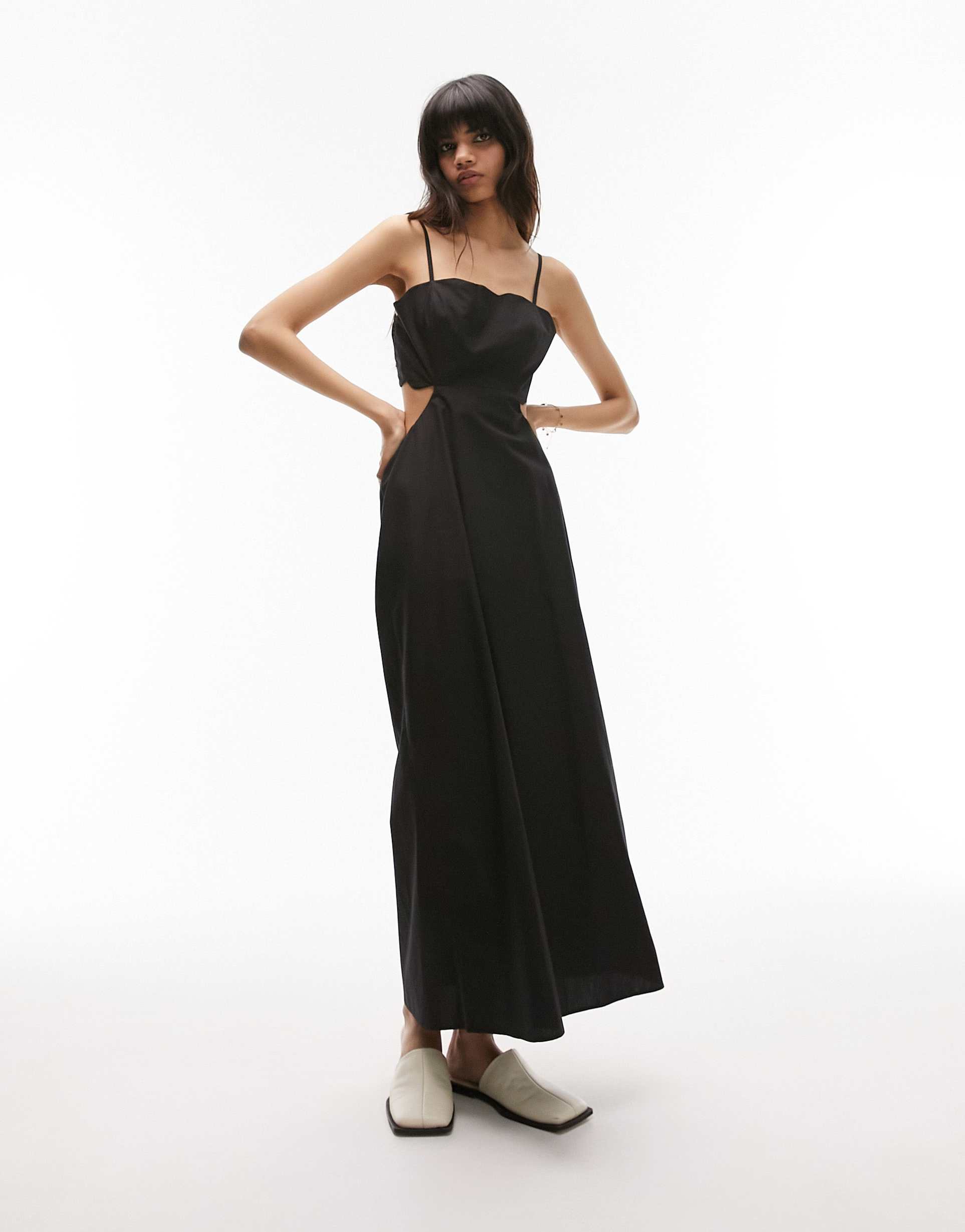 topshop scallop edge maxi dress in black