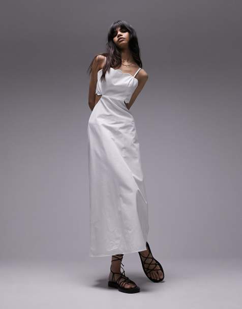 Topshop scallop edge midi dress in ivory - view 1