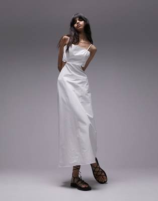 topshop scallop edge midi dress in ivory