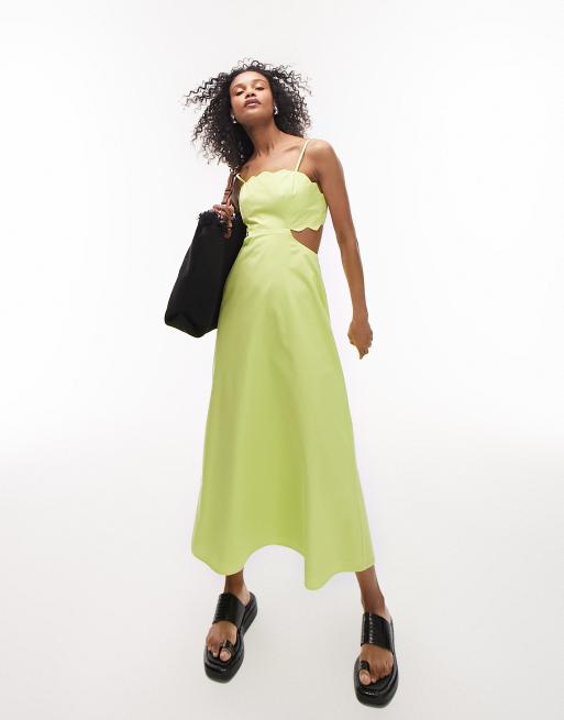 Topshop scallop edge midi dress in lime ASOS