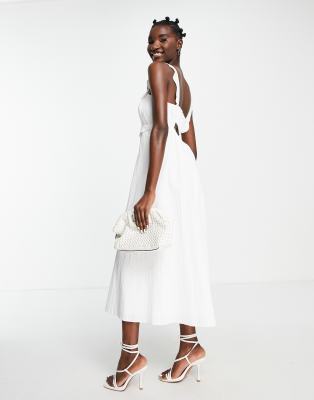 Topshop Scallop Trim Textured Midi Dress In White