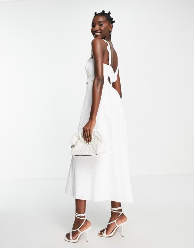 Topshop scallop trim textured midi dress in white