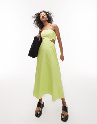 Topshop Scalloped Edge Midi Dress In Lime-green