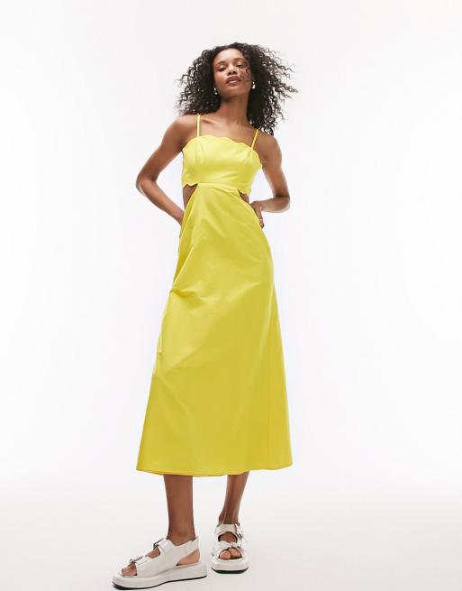 Topshop scalloped edge midi dress in yellow