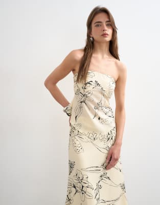 Topshop Scarf Bandeau Top In Neutral