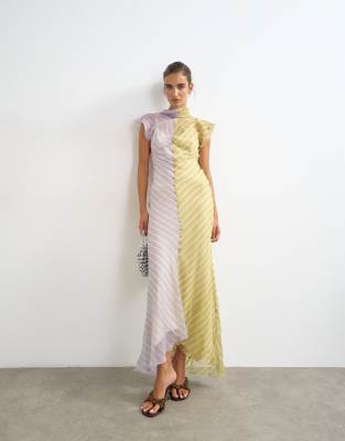 Topshop Scarf Detail Chiffon Maxi Dress In Brown