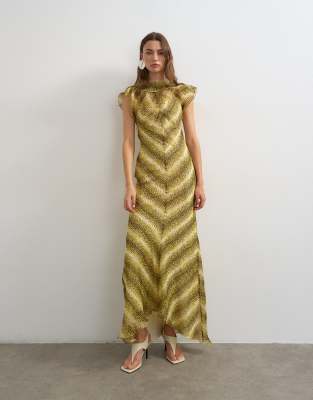 Topshop scarf detail chiffon maxi dress in yellow animal print