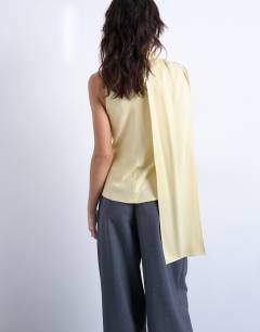 Model wearing Scarf detail satin top in buttermilk