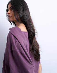 Model wearing Scarf neck detail drop shoulder t-shirt in fig