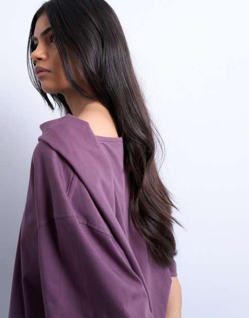 Topshop scarf neck detail drop shoulder T-shirt in fig, 3 of 4