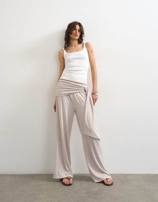 Topshop Scarf Tie Detail Soft Pants In Neutral