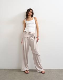 Scarf tie detail soft trousers in oat