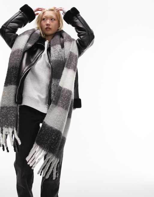 Topshop Scarlett blanket check scarf in black and gray