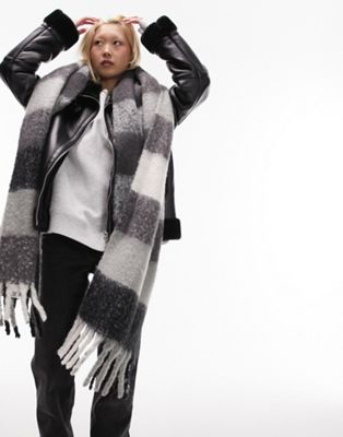 Topshop Scarlett blanket check scarf in black and grey