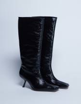 Topshop Scarlett Premium leather square toe knee high boot in black