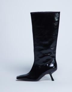 Scarlett Premium leather square toe knee high boot in black