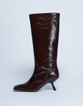 Topshop Scarlett Premium leather square toe knee high boot in chocolate