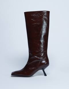 Scarlett Premium leather square toe knee high boot in chocolate
