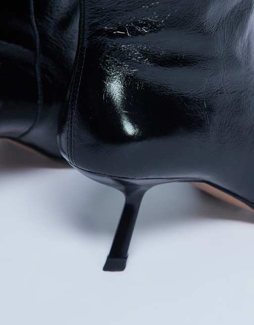 Topshop Scarlett premium leather square toe knee high boots in black, 4 of 4