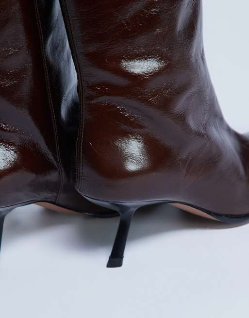 Topshop Scarlett Premium leather square toe knee-high boots in chocolate, 2 of 4