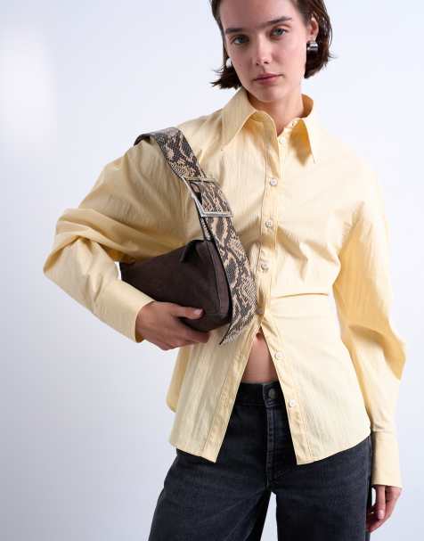 Topshop Scarlett real leather suede shoulder bag with contrast strap in chocolate and snake - view 1