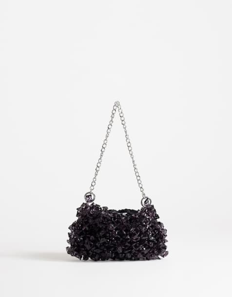 Topshop Scarlett small beaded shoulder bag in black - view 1
