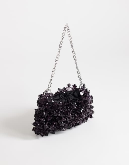 Topshop Scarlett small beaded shoulder bag in black, 2 of 4