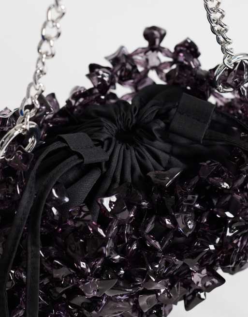 Topshop Scarlett small beaded shoulder bag in black, 3 of 4