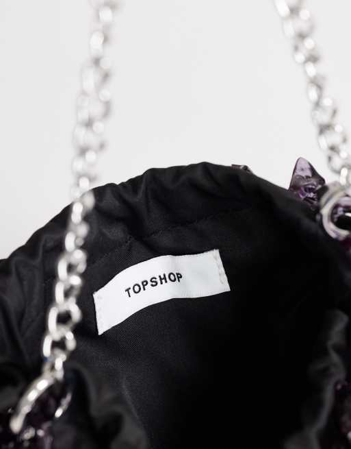 Topshop Scarlett small beaded shoulder bag in black, 4 of 4
