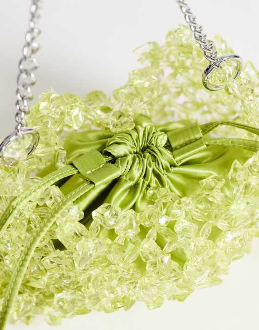 Topshop Scarlett small beaded shoulder bag in green, 3 of 4