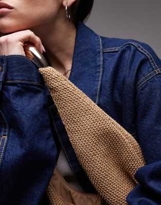 Topshop Scarlett Straw Bag With Metal Handle In Neutral