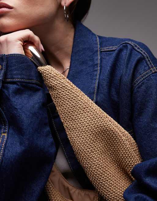 Topshop Scarlett straw bag with metal handle in natural