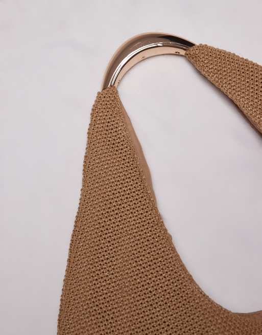 Topshop Scarlett straw bag with metal handle in natural