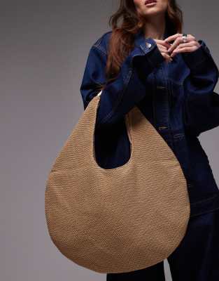Topshop - Scarlett - Strohtasche in Naturfarbe mit Metall-Tragegriff-Neutral