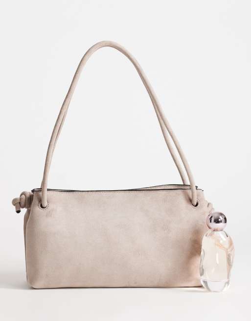 Topshop - Schelby - Platte medium bowling tas van imitatiesuède in taupe, 2 van 4