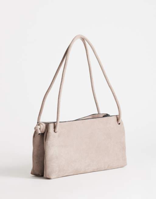 Topshop - Schelby - Platte medium bowling tas van imitatiesuède in taupe, 4 van 4