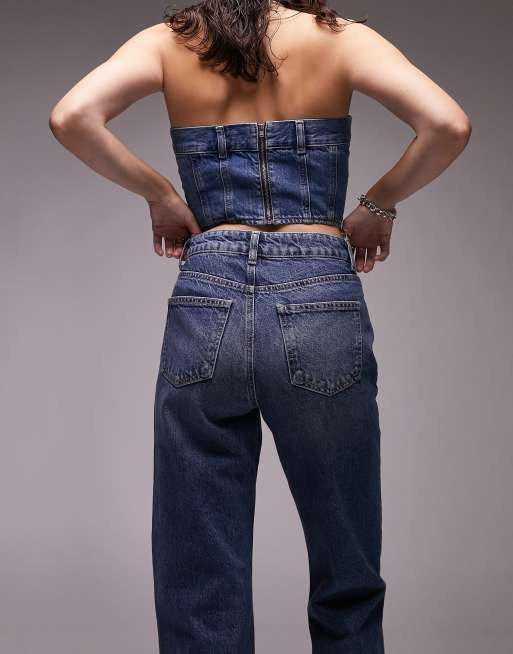 Topshop – Schlagjeans im 90er-Stil in Mittelblau mit mittelhohem Bund, 3 von 4