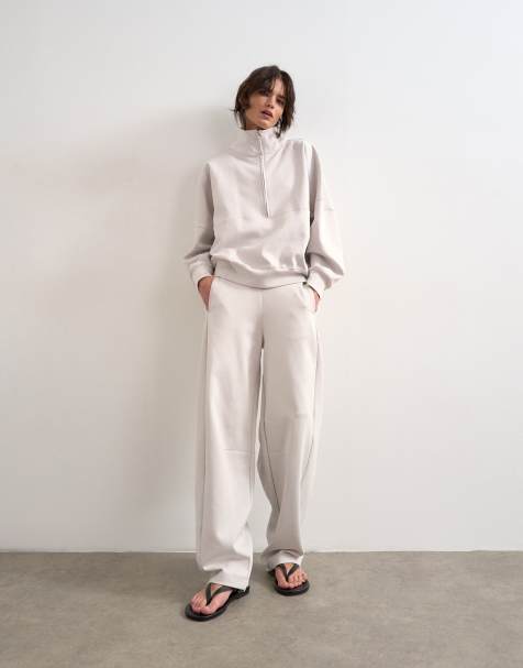 Topshop – Schlichte Barrel-Jogginghose aus Interlock-Stoff in Steingrau, Kombiteil - view 1