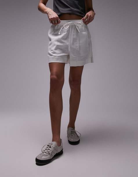 Topshop – Schlichte Leinen-Shorts in Weiß mit Kordelzug - view 1