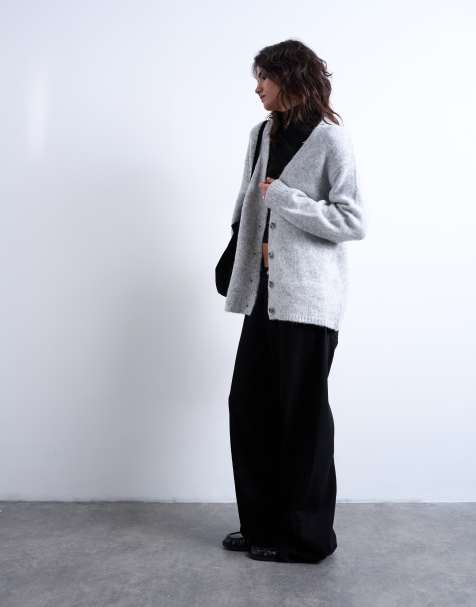 Topshop – Schlichte Longline-Strickjacke in Grau - view 1