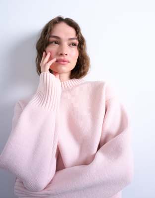 Topshop - Schlichter Grobstrick-Pullover in Rosa mit Rundhalsausschnitt
