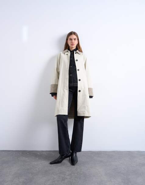 Topshop – Schlichter Trenchcoat in neutralem Farbton mit kariertem Kontrast-Futter - view 1