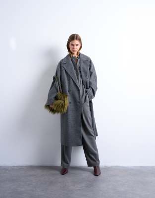 Topshop - Schlichter, zweireihiger Longline-Mantel in Anthrazit-Grau